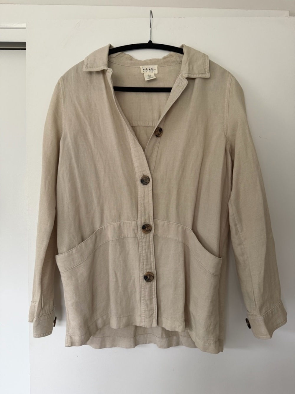 Nicole Miller Beige Button-Front Linen Jacket